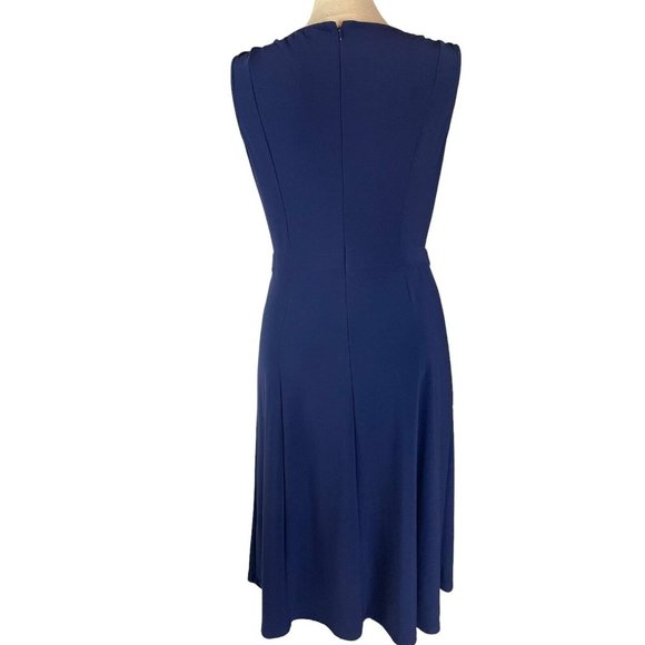 Chaps Dress Women Size Medium Midi Length Grecian Draped Bodice Blue On Blue - Picture 3 of 15